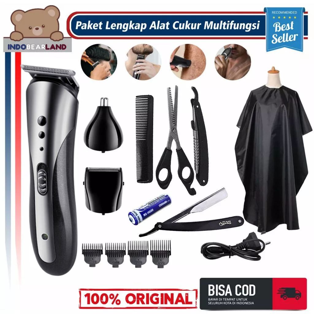 Mesin Pencukur Rambut Multifungsi Paket Lengkap Mesin Cukur Baterai Cas Alat Cukuran 3in1