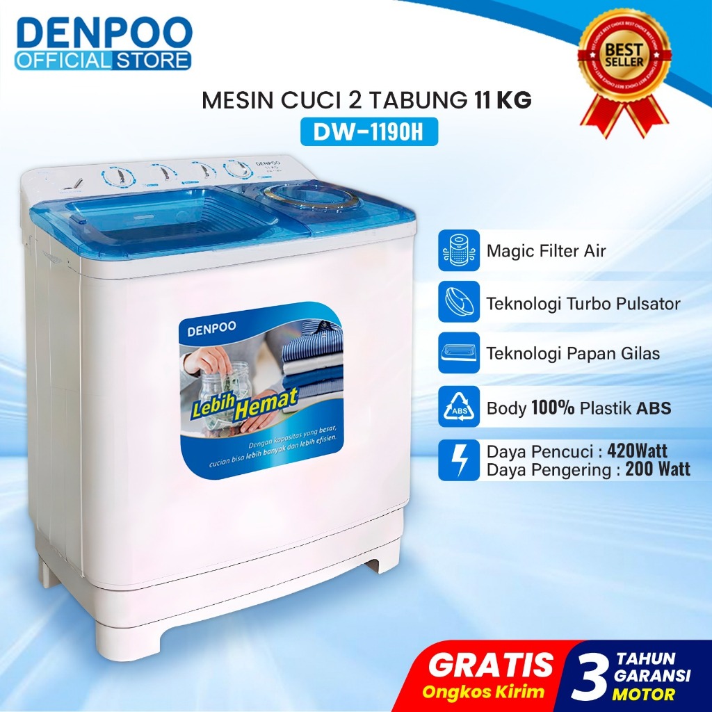 Denpoo Mesin Cuci 2 Tabung 11Kg DW 1190H