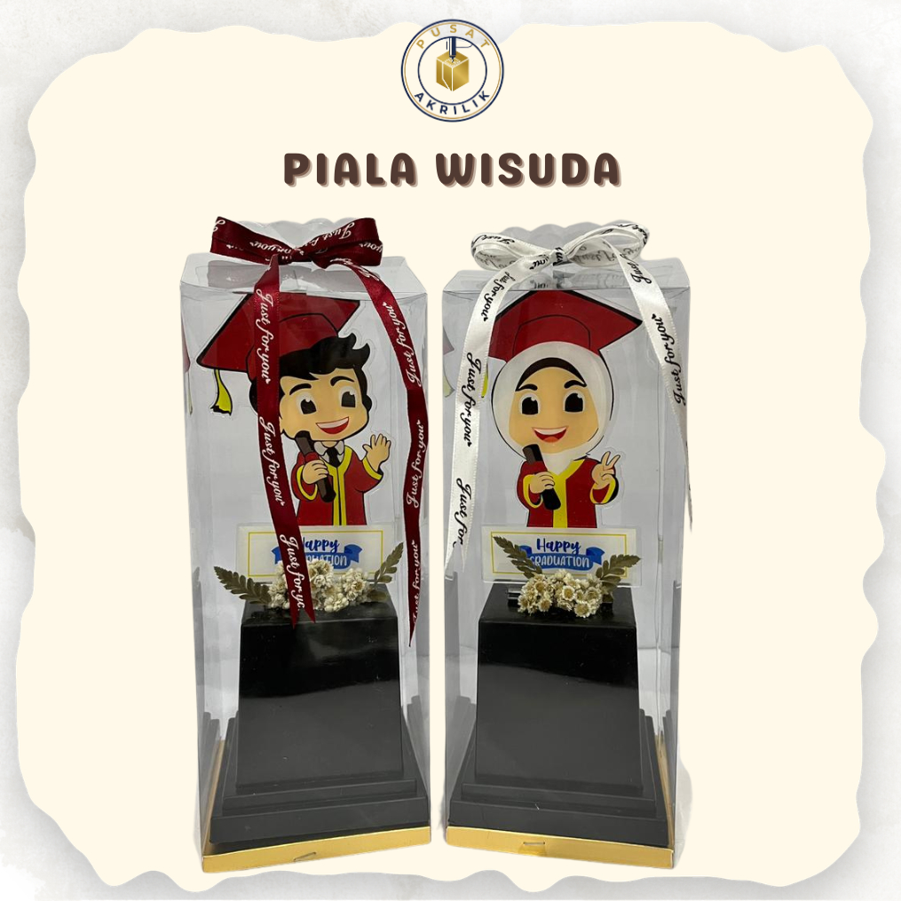 Piala Akrilik Anak Wisuda Jas Warna Merah I SD SMP SMA + Kotak Mika Untuk Hadiah,Kenangan