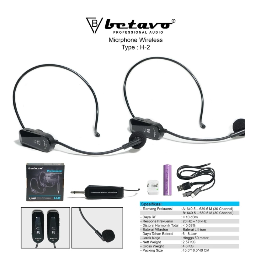Mic Microphone Bando Wireless Betavo H2 ORIGINAL Headset UHF Digital Imam Senam