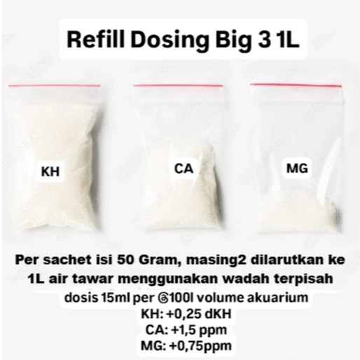 Dosing Big 3 Refill Bubuk KH CA MG untuk Akuarium Air Laut Perawatan Coral Reef Tank