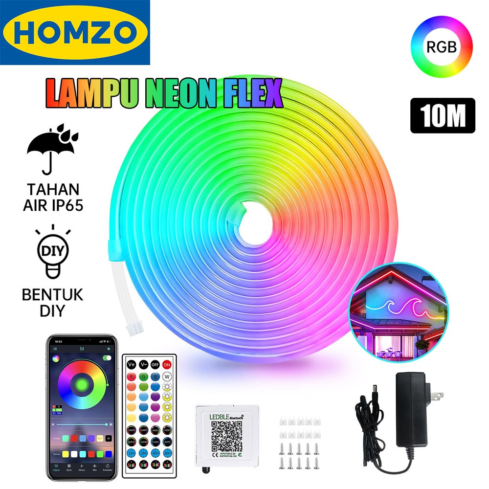 HOMZO - Lampu Neon Flex Running RGB Berbagai warna LED 5M 10M Lampu hias Natal METER DC 12V/24V Lamp