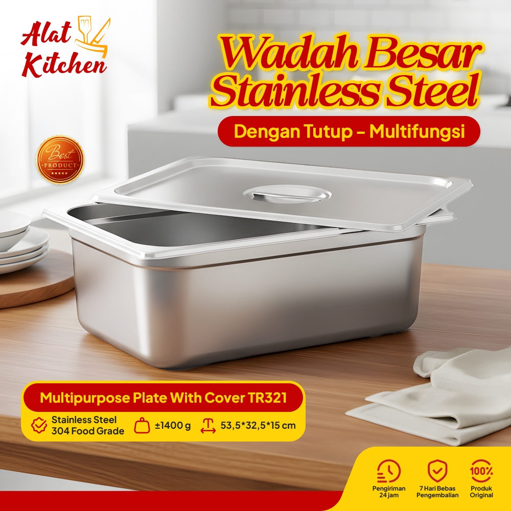 Alat Kitchen - Wadah Stainless Steel Bertutup Wadah Sayur Tutup Wadah Makanan dan Lauk Stainless TR3