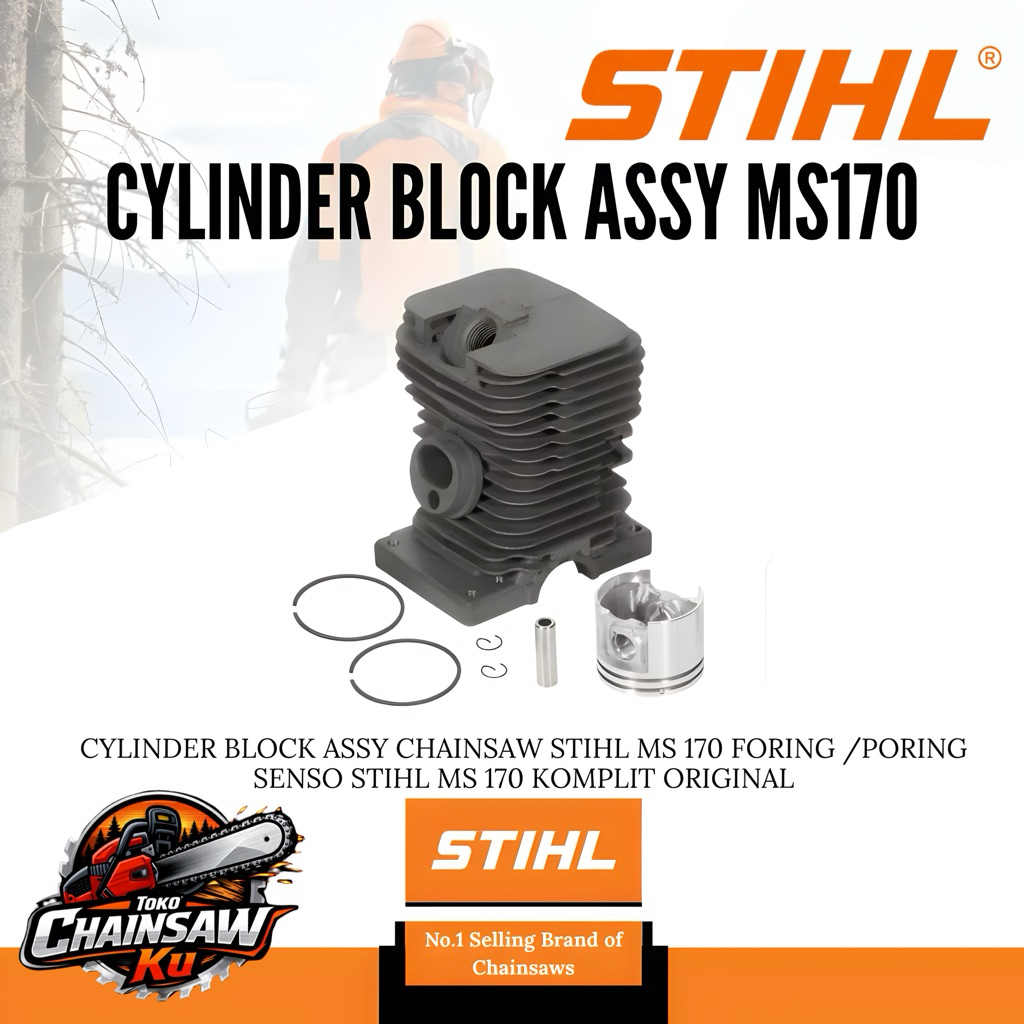 CYLINDER BLOCK ASSY CHAINSAW STIHL MS 170 FORING /PORING SENSO STIHL MS 170 KOMPLIT ORIGINAL
