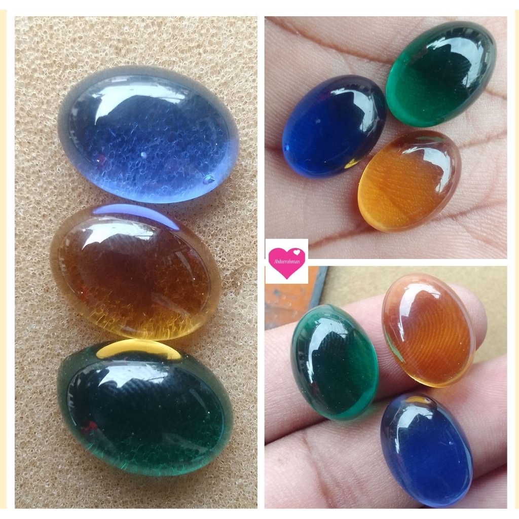 3 BUTIR BATU AKIK BLUE SAFIR KECUBUONG KUNING ZAMKAL 18X13mm OBOSIDION SPECIAL STONE