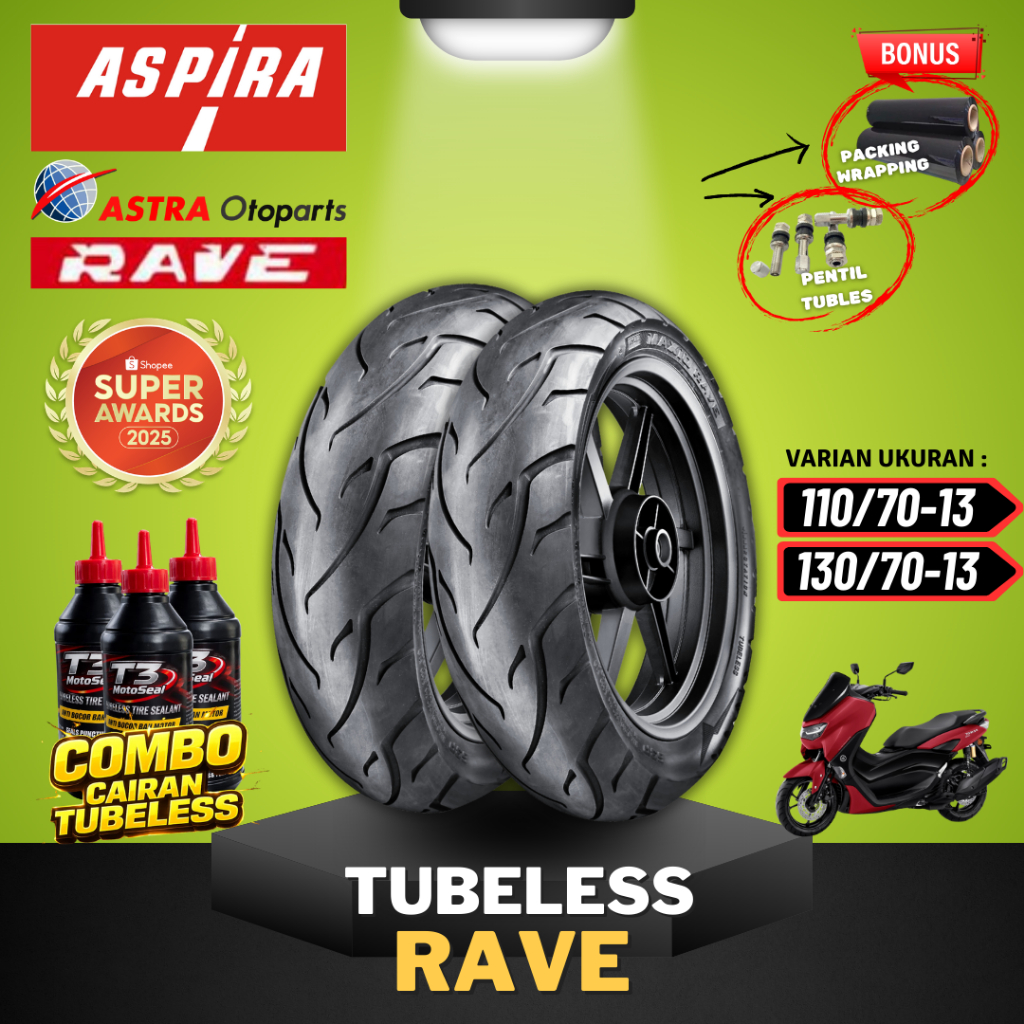 [READY COD] BAN ASPIRA TUBELESS MAXIO RAVE RING 12 & RING 13 / BAN LUAR SCOOPY FREEGO NMAX ( 100/90-