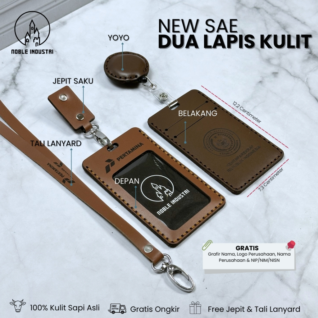 lanyard id card kulit premium 2 Lapis Free Custom