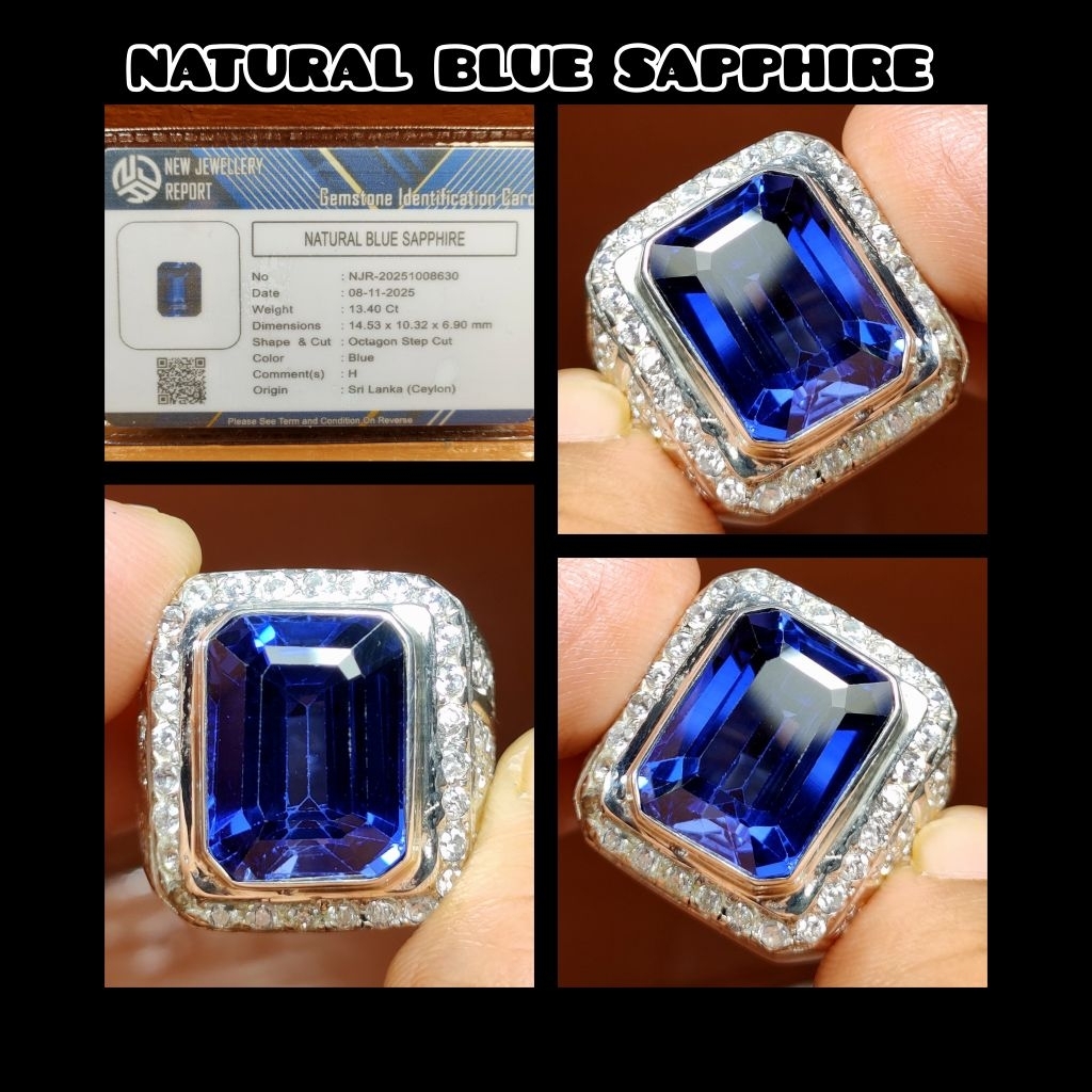 natural blue sapphire Ceylon Srilanka jumbo + ring perak