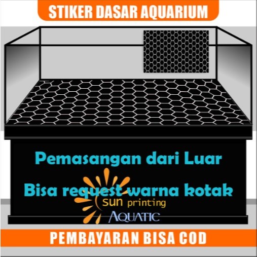 Stiker Lantai dasar Aquarium Hitam Hexagonal
