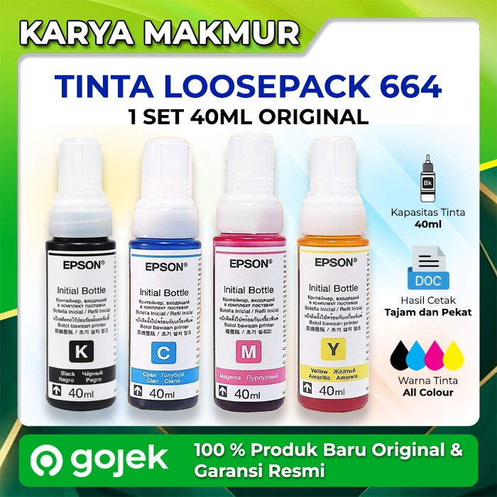 Tinta Printer Epson L121 Original EPSON 664 T664 - Loosepack 40ml TANPA DUS