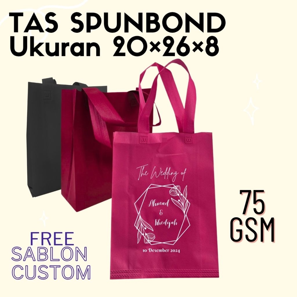 TAS SPUNBOND FREE SABLON CUSTOM GOODIE BAG Tas kain belanja sablon Tas souvenir Tas promosi ukuran 2
