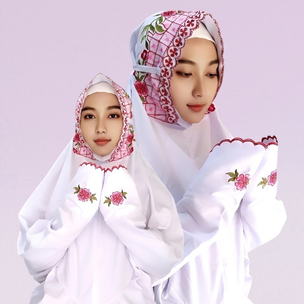 Mukena Terusan Bodir Bunga Poppy | Katun Mikro Premium Hitam | Elegan & Mewah untuk Ibadah