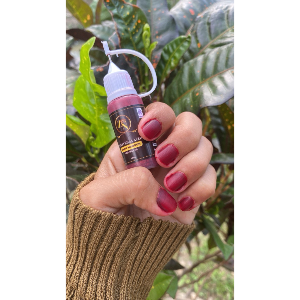 Inai kuku khas aceh ZUNA INNAI kuku sah solat asli daun pacar warna dark maroon 10ml
