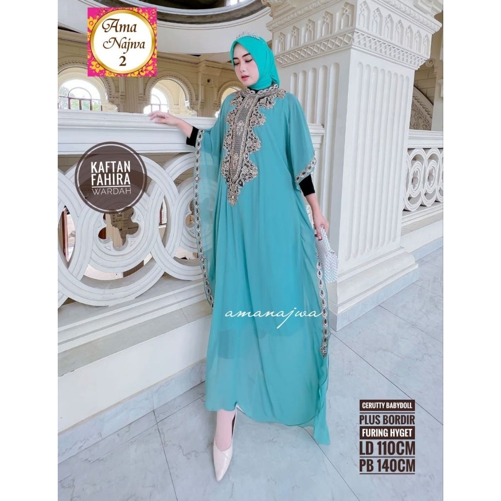 Dress Kaftan Wanita Fahira Kaftan Mewah Pesta Kondangan Premium Ceruty Babydoll Bordir Furing Hyget 