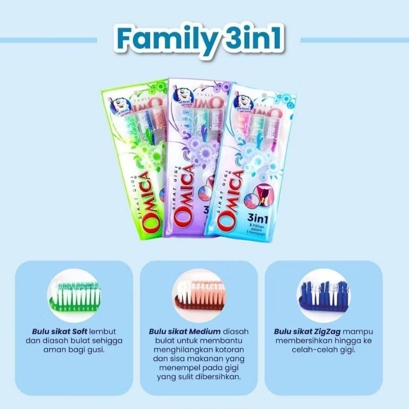 Sikat gigi dewasa omica family isi 3