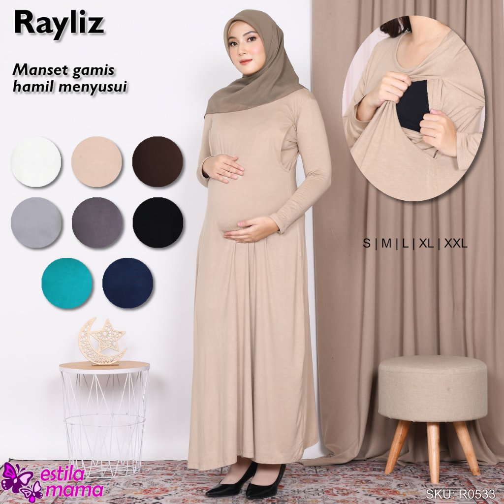 Estila Mama - Rayliz manset gamis inner hamil menyusui - Hitam/Abu/Toska/Biru/Putih/Krem/Coklat