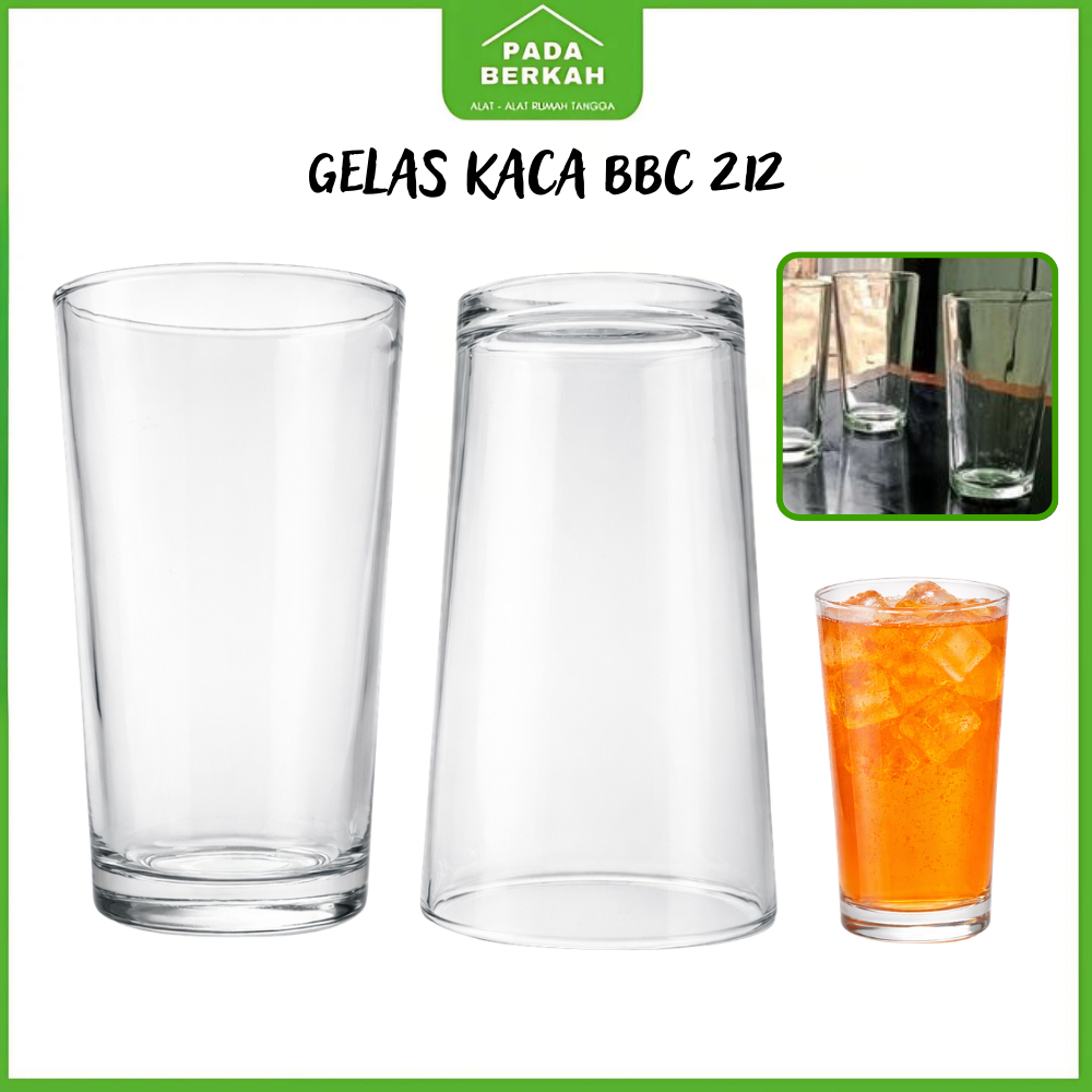 1 LUSIN Gelas Minum Teh Kopi Jamu BBC 212 Gelas Kaca Beling Gelas Tanpa Gagang