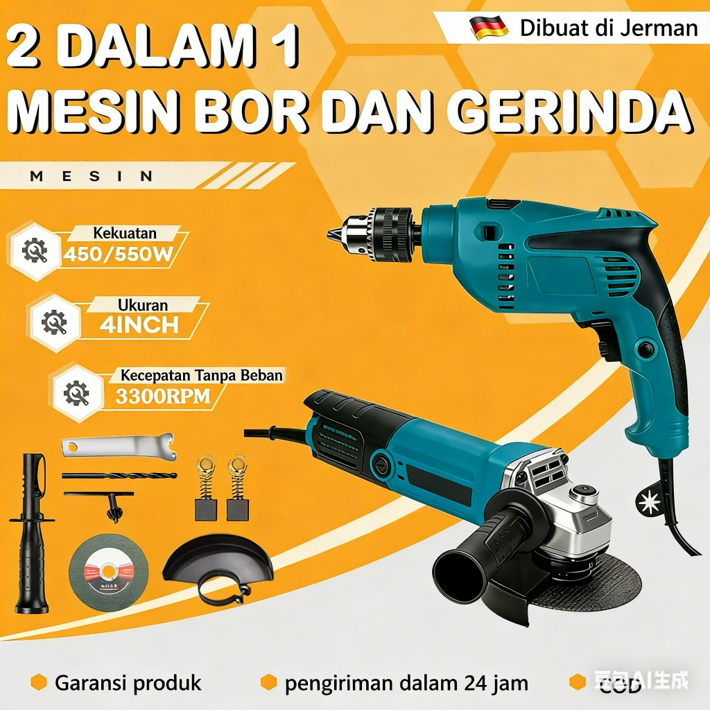 2 IN 1Bor dan Gerinda Mesin Bor Listrik Gerinda dan bor dapat box paket lengkap gerinda Mesin bor li