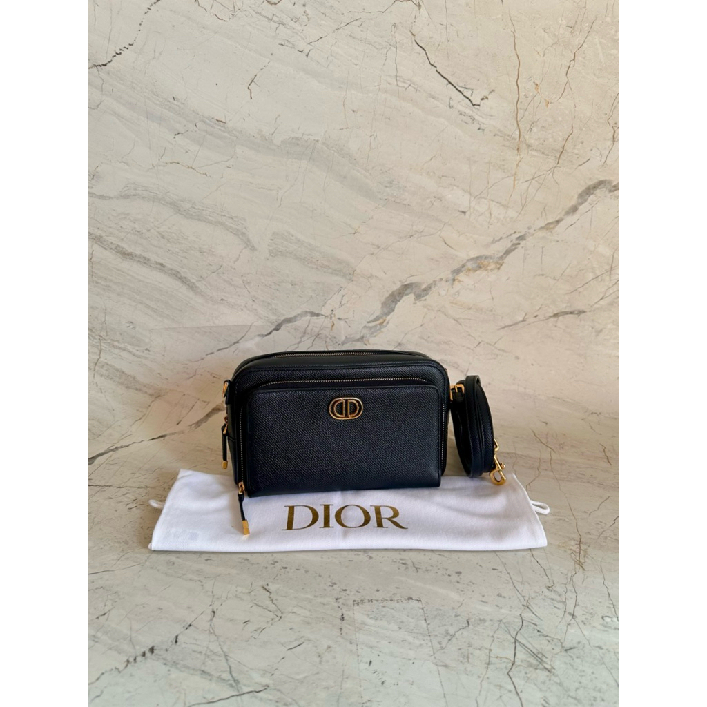 Preloved 202 dior caro double pouch black ghw authentic original crossbody bag