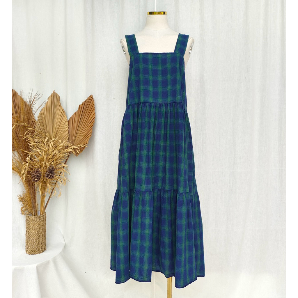 Midi Dress Katun Motif Kotak