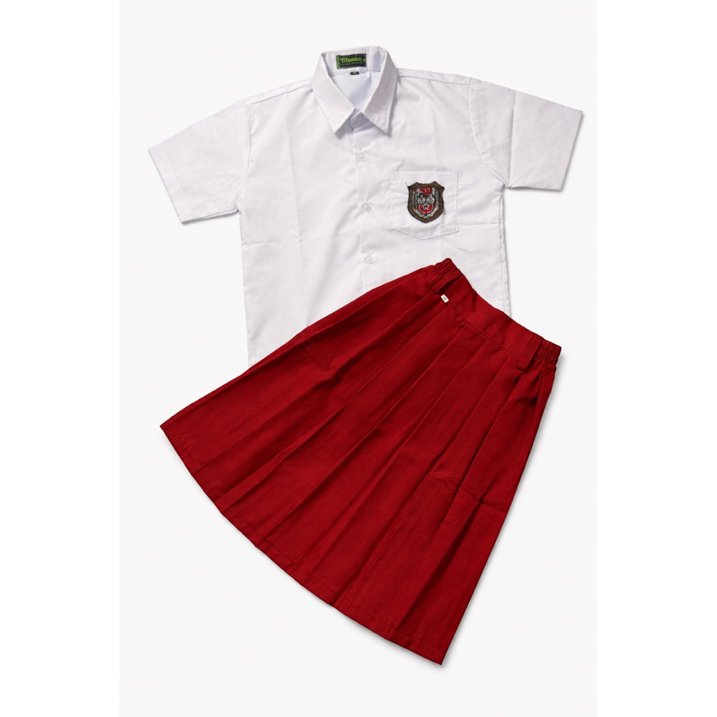 Seragam Sekolah SD Anak Perempuan Murah/Setelan Atasan Kemeja Putih Pendek dan Rok Merah Pendek/Sera