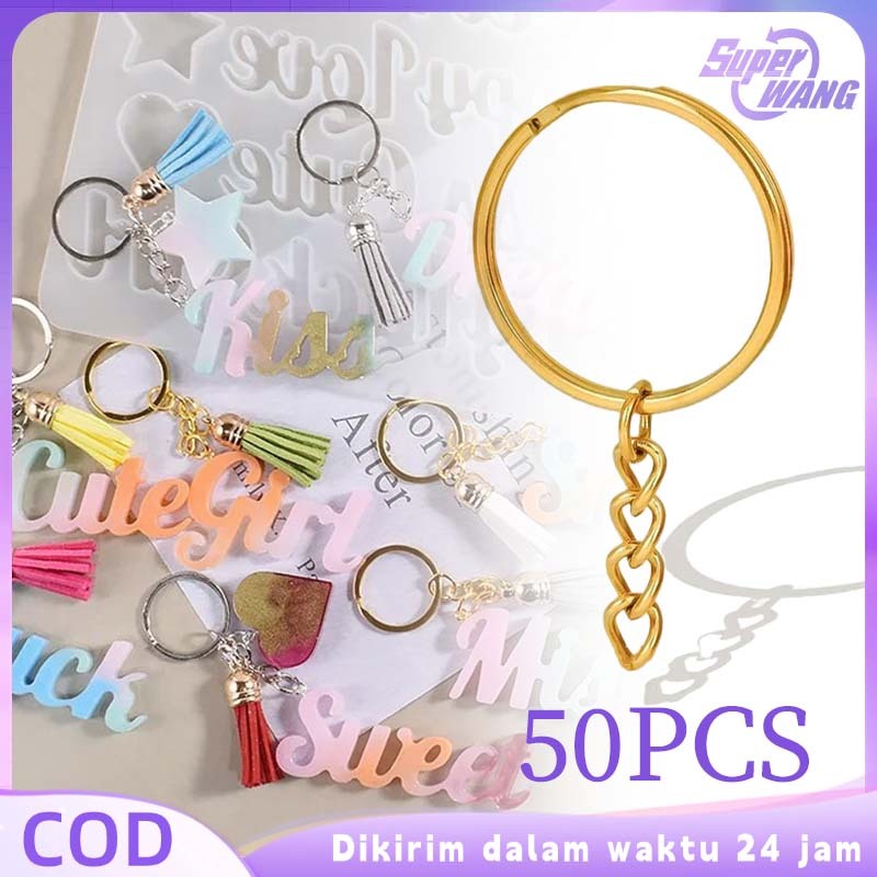 50pcs Ring Gold Gantungan Kunci Keychain Ring 25mm Gantungan Kunci Ring Keychain Gepeng Pipih Untuk 