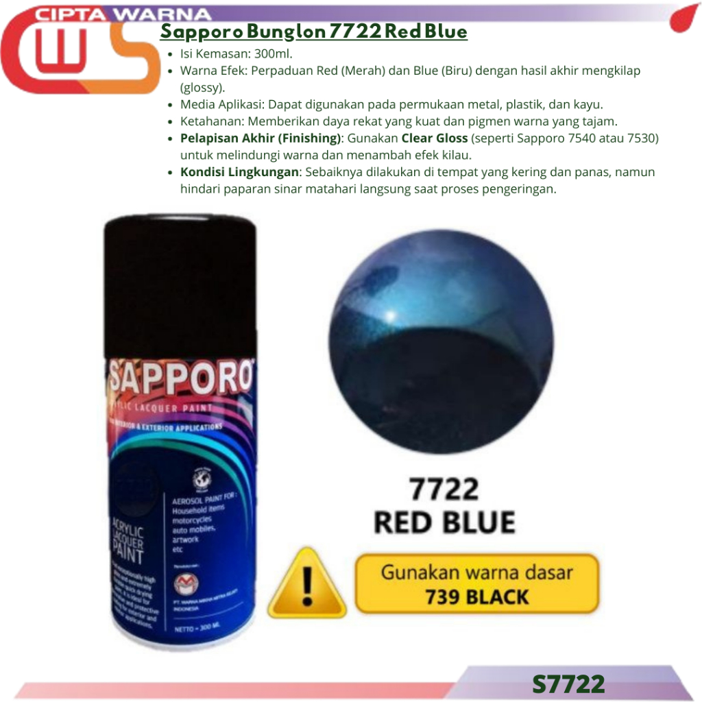 Cat Semprot Sapporo Saporo Bunglon 7722 Red Blue 300ml - A7 CWS