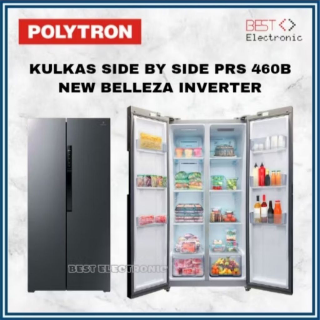 KULKAS SIDE BY SIDE POLYTRON PRS 460B PRS 460 BELLEZA INVERTER 460 LITER