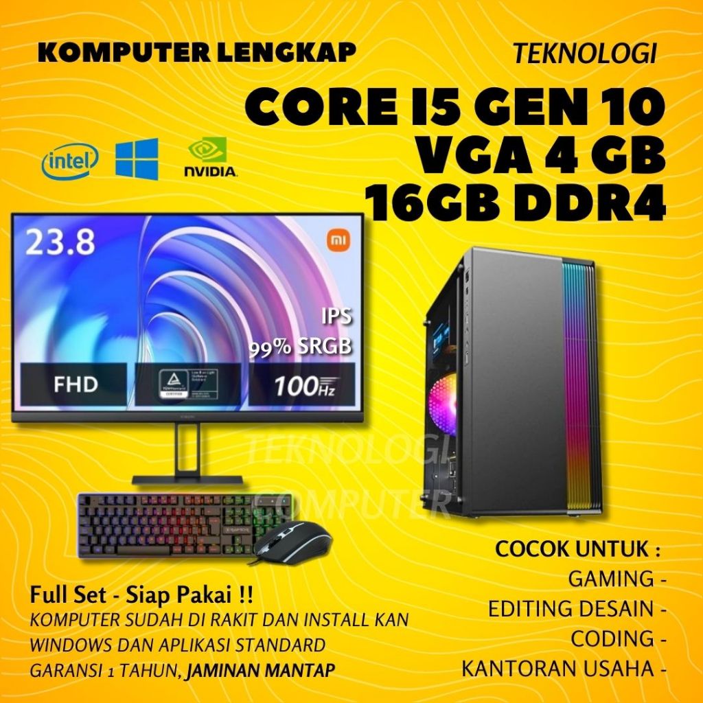 Core i5 | Gen 10 | VGA 4 GB | Full Set | PC Rakitan | Komputer CPU | PC Gaming Editing