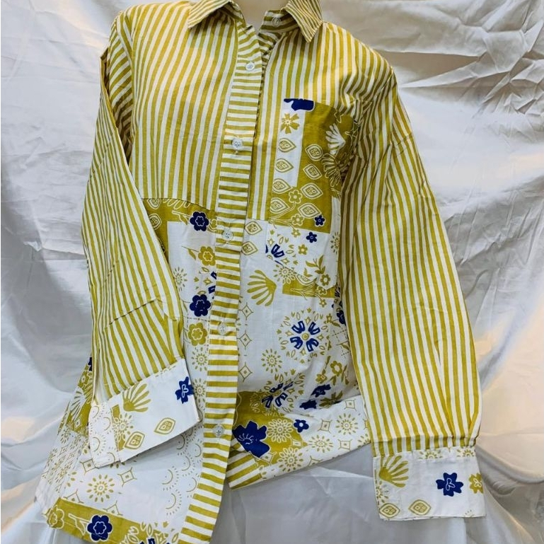 Kemeja Batik Wanita Lengan Panjang Modern/Atasan Batik Wanita Jogja Kekinian/Baju Batik Kerja Formal
