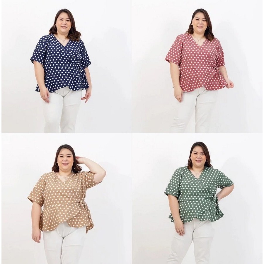 MBS BAJU BLOUSE WANITA JUMBO BIG SIZE OVERSIZE 628 POLKADOT XXL XXXL PREMIUM KEKINIAN BAJU HAMIL PEP