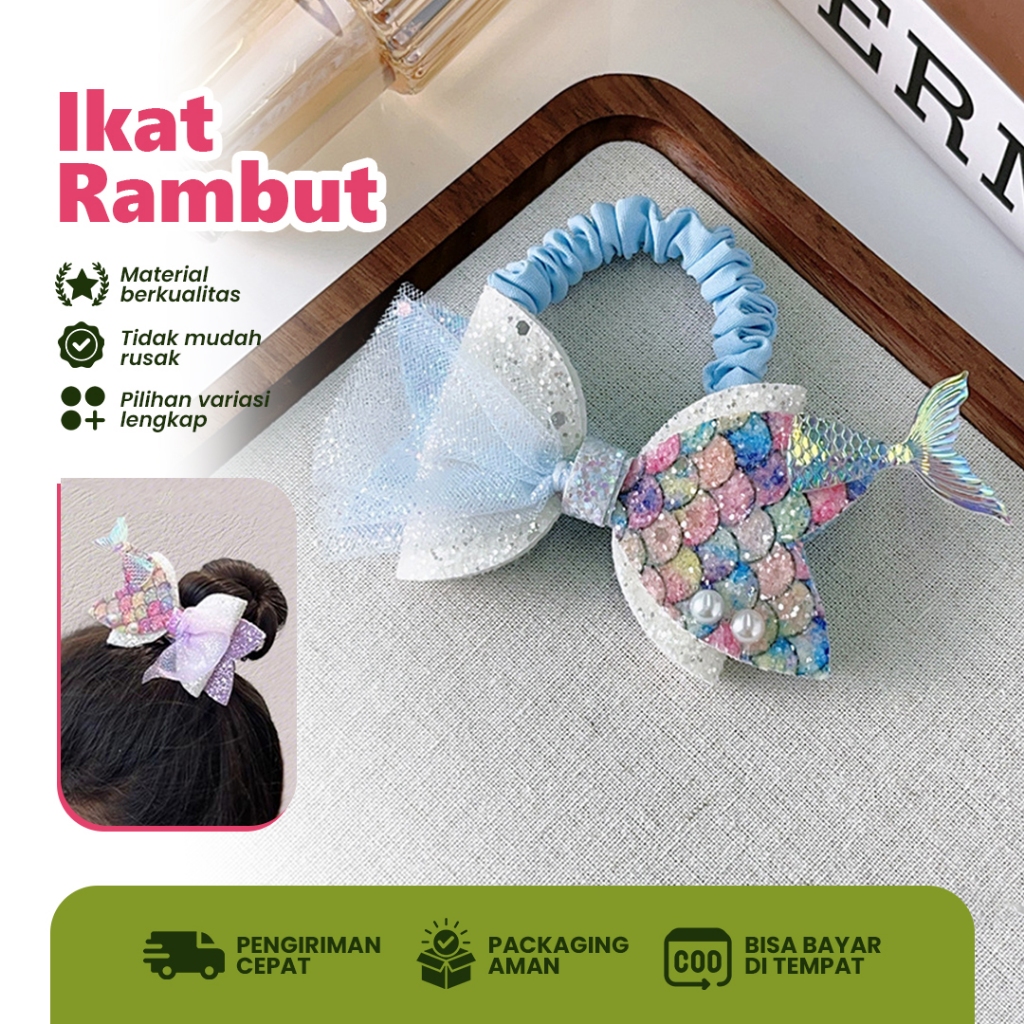 Ikat Rambut Anak Perempuan Ekor Putri Duyung Warna Biru Aksesori Rambut Lucu dan Menggemaskan untuk 