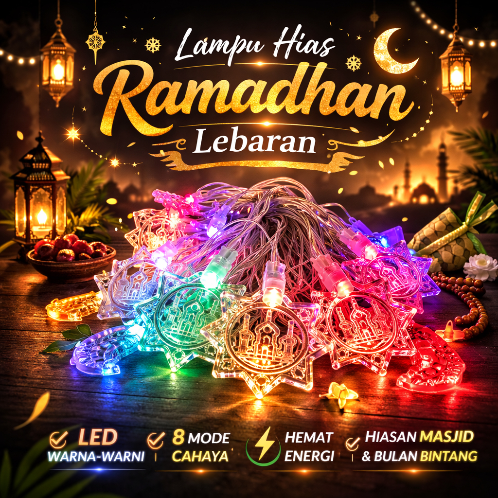 Lampu Tumblr BULAN MASJID / Lampu Tumblr BINTANG MASJID RAINBOW  STRING Tumblr RAMADHAN LEBARAN