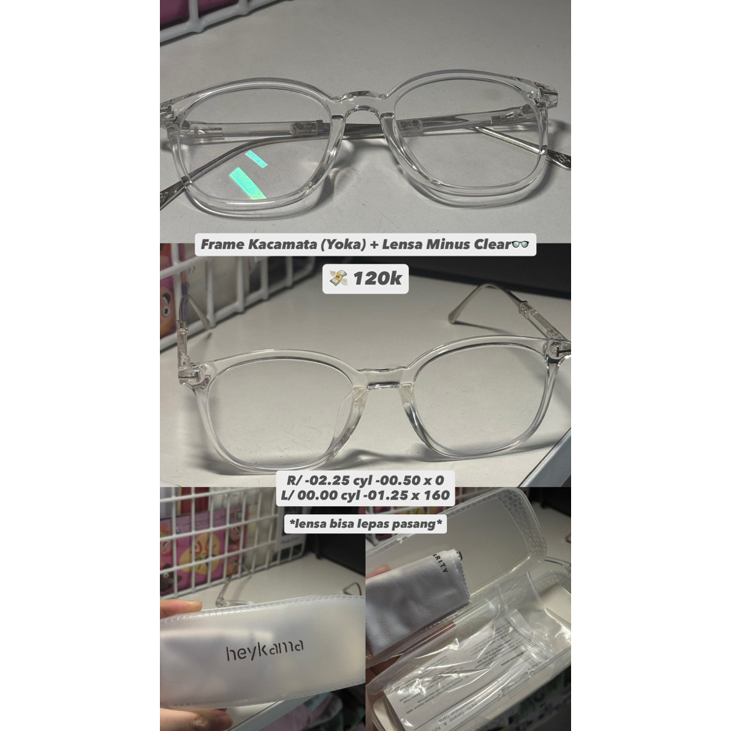 Kacamata HeyKama Clear Frame + Lensa Minus Silinder