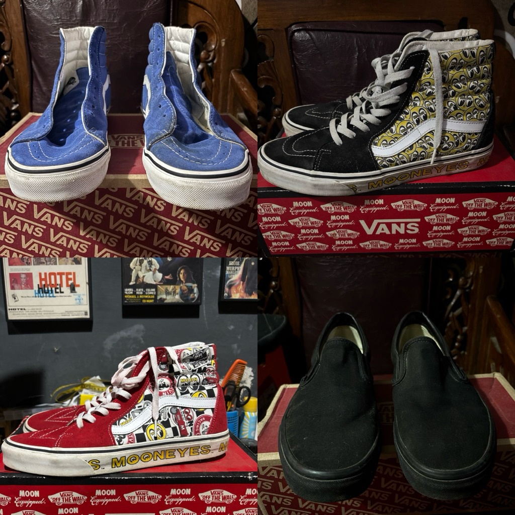 ORIGINAL SEPATU VANS SK8 HI MOONEYES BLACK YELLOW FORMULA ONE MAULT RED NEBULAS TRUE BLUE WHITE SLIP