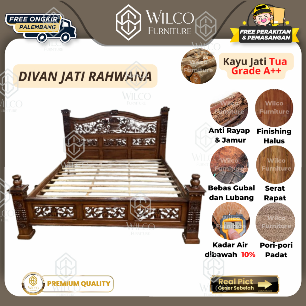 Divan Jati Jepara Rahwana Minimalis | Ranjang jati Ukir | Divan Kayu Jati Murah Palembang
