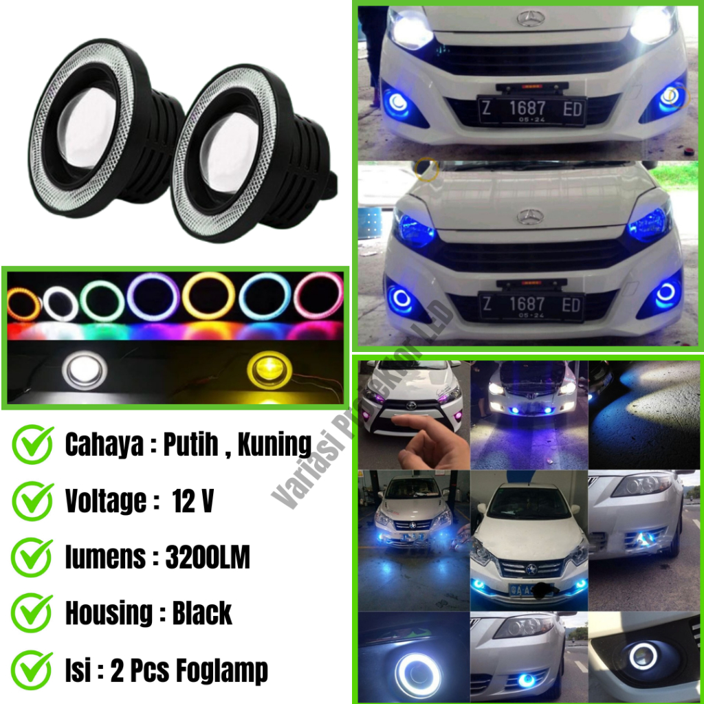 FOGLAMP ANGEL AYES UNIVERSAL 89MM 1SET KANAN KIRI / LAMPU KABUT LAMPU SOROT BEMPER /variasi lampu mo