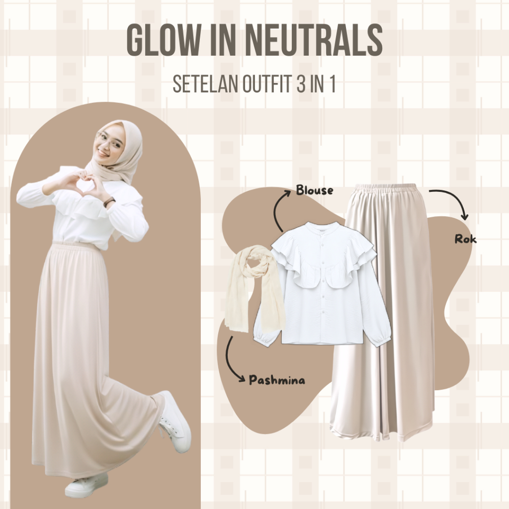 One Set Outfit Wanita Kekinian | Blouse Korean, Rok Mayung, Hijab Pashmina | Setelan Outfit Wanita