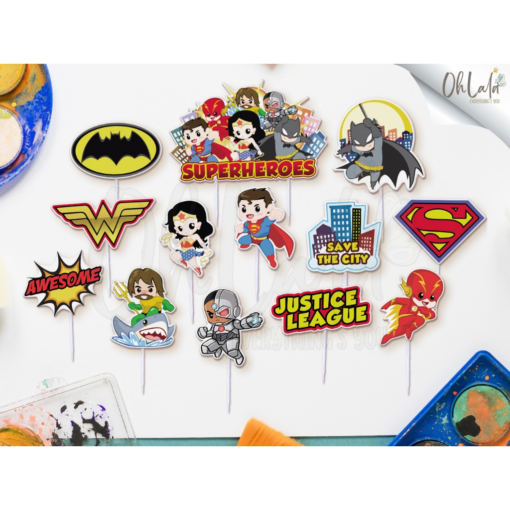 Superhero Justice League Birthday Cake Topper | Dekorasi Tart Ulang Tahun | Hiasan Tusukan Kue Cupca