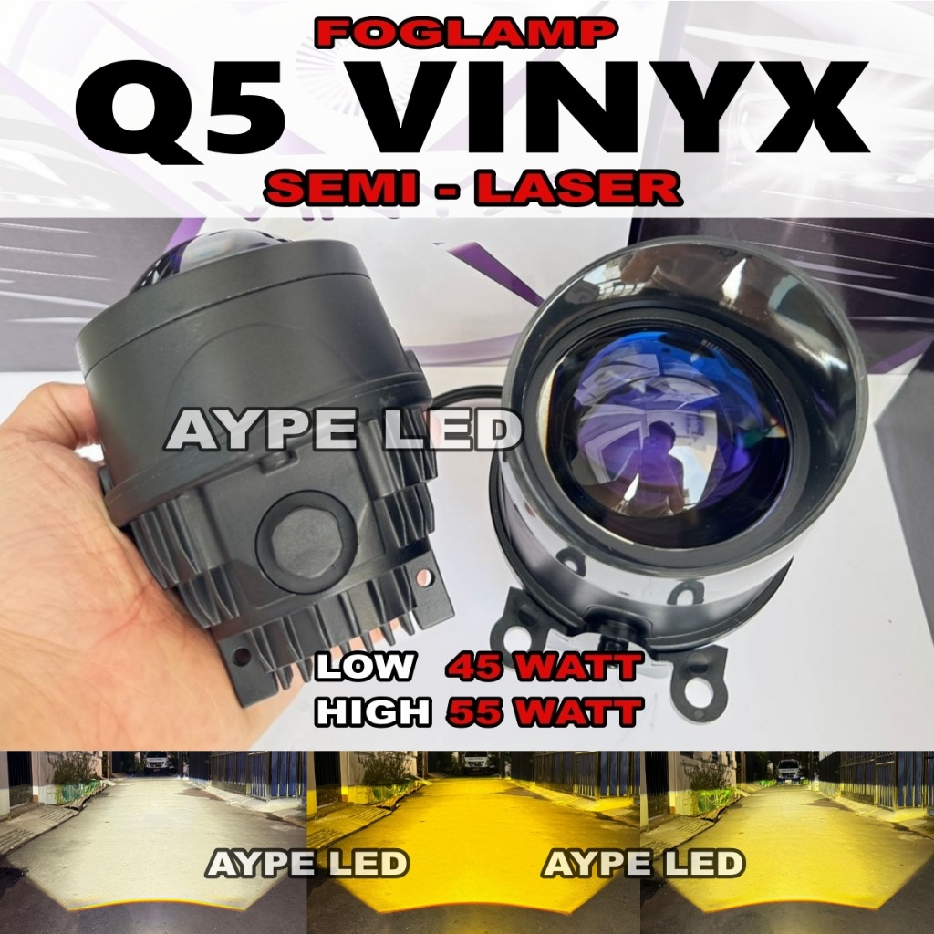 Foglamp Biled Projector 3 inch Q5 Vinyx Semi laser VINYX Q5 Double Laser Vinyx Q5 65 Watt Mobil
