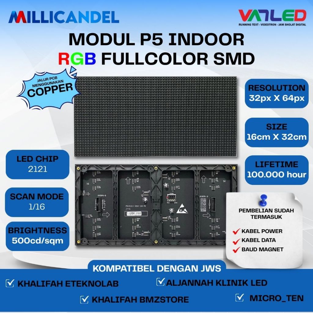 Panel Modul Module Running Text Indoor P5 Full Color RGB SMD