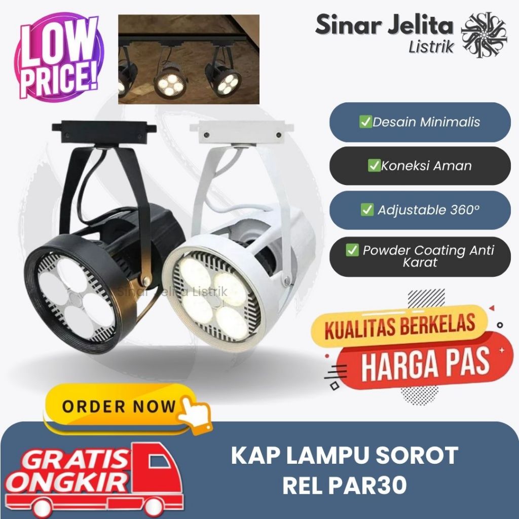 Kap Lampu Sorot PAR30 BOSSECOM Tracklight 360° Kap Lampu Rel PAR30 Housing PAR30 Sorot Rel Spotlight