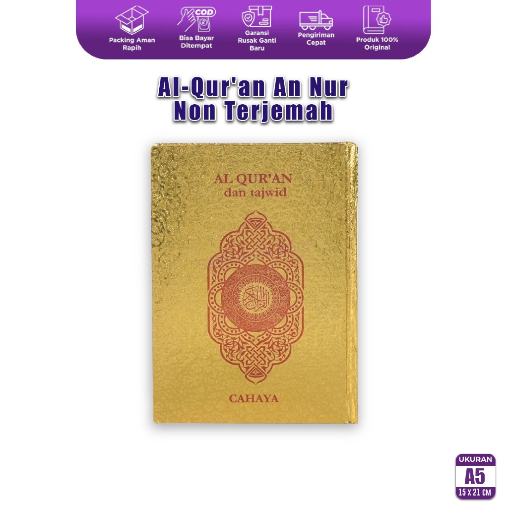 Al Quran Mushaf Polos HVS A5 Tanpa Terjemah Cover Warna Emas Original Penerbit Cahaya