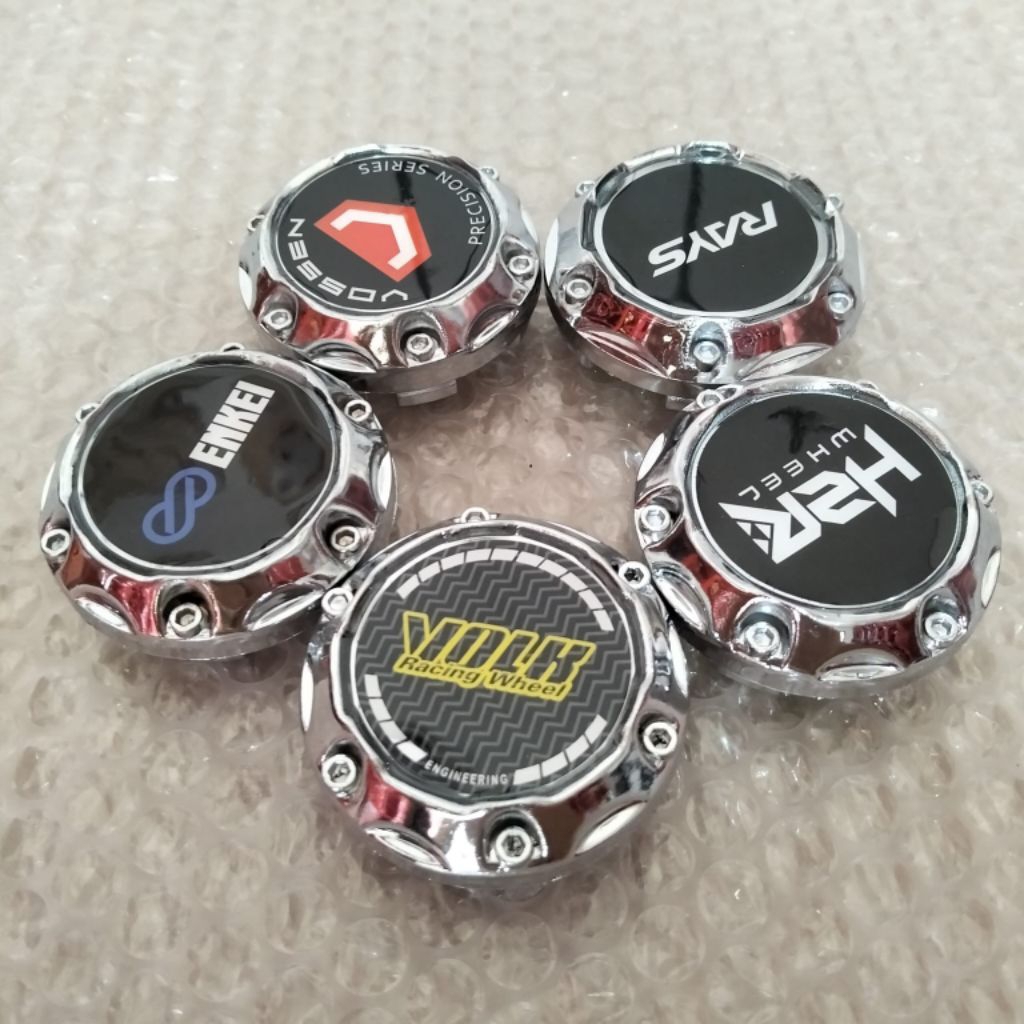 Tutup Roda dop velg racing variasi motif Vossen hzr Volk Rays Enkei model baut chrome diameter luar 