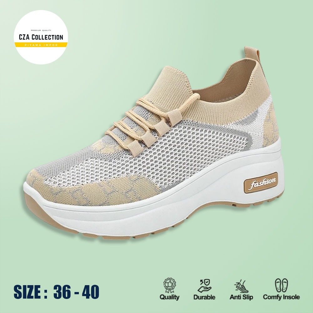CZA Free Box Sepatu Jongging Sepatu Sneakers Impor Wanita Motif 8 Comfort Wedges Bahan Kanvas Premiu