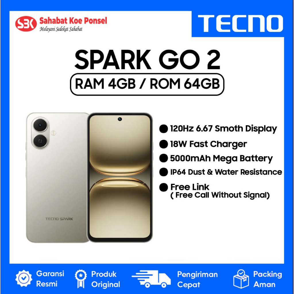 TECNO Spark Go 2 RAM 4/64, Tahan Percikan Air dan Debu HP Murah 1 Jutaan Original 100%