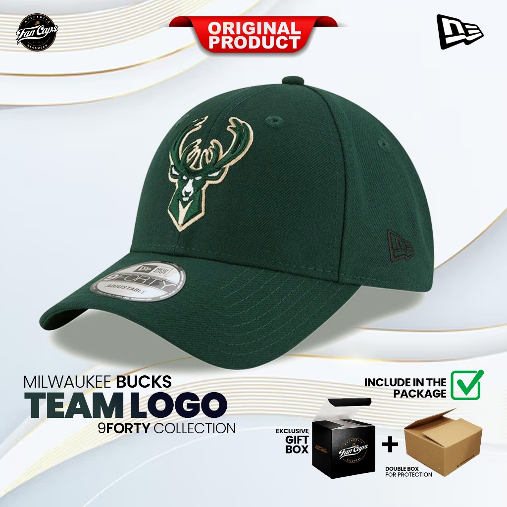 Topi New Era Original NBA Milwaukee Bucks 9FORTY warna Hijau | FREE GIFT BOX
