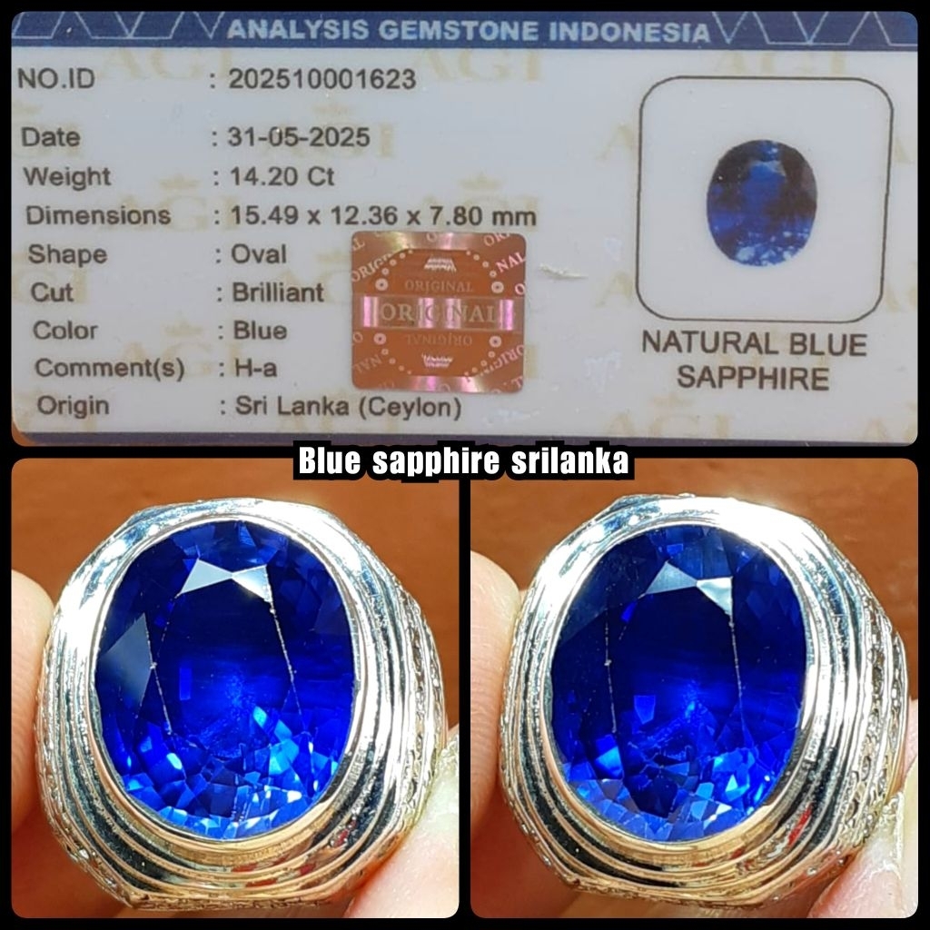 Blue sapphire jumbo asli 100% srilanka + ring perak mewah