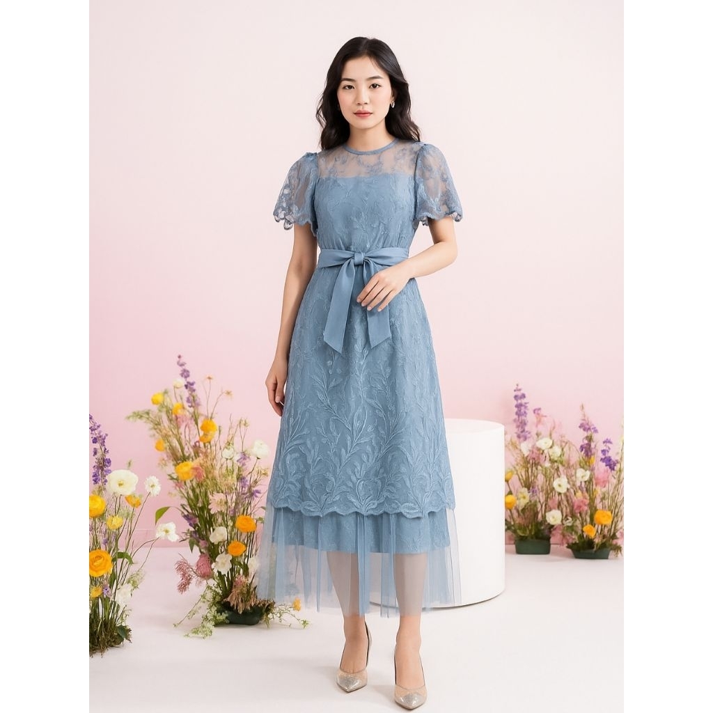Dress Brokat Elegan Natal Lengan Pendek Wanita – Dress Pesta Kondangan Modern Remaja Dewasa Siska Ms
