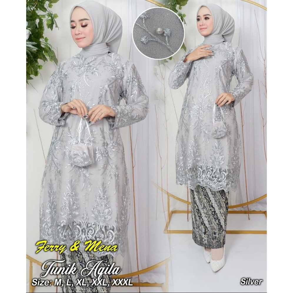 Tunik Pesta AqilaTunik Kebaya Wisuda Cantik Tunik Butik Kekinian Tunik Brokat Tulle Terbaru